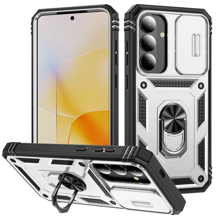 For Samsung Galaxy S26 Case TPU + PC Slide Camshield Kickstand Phone Cover - White - 1