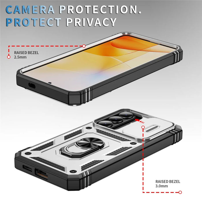 For Samsung Galaxy S26 Case TPU + PC Slide Camshield Kickstand Phone Cover - White - 7