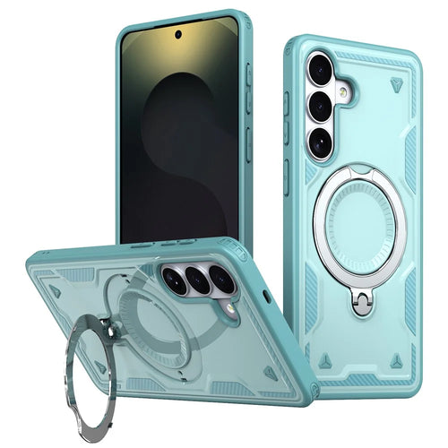 For Samsung Galaxy S26 Magnetic Case Military Protection PC + TPU Kickstand Phone Cover - Baby Blue - 1