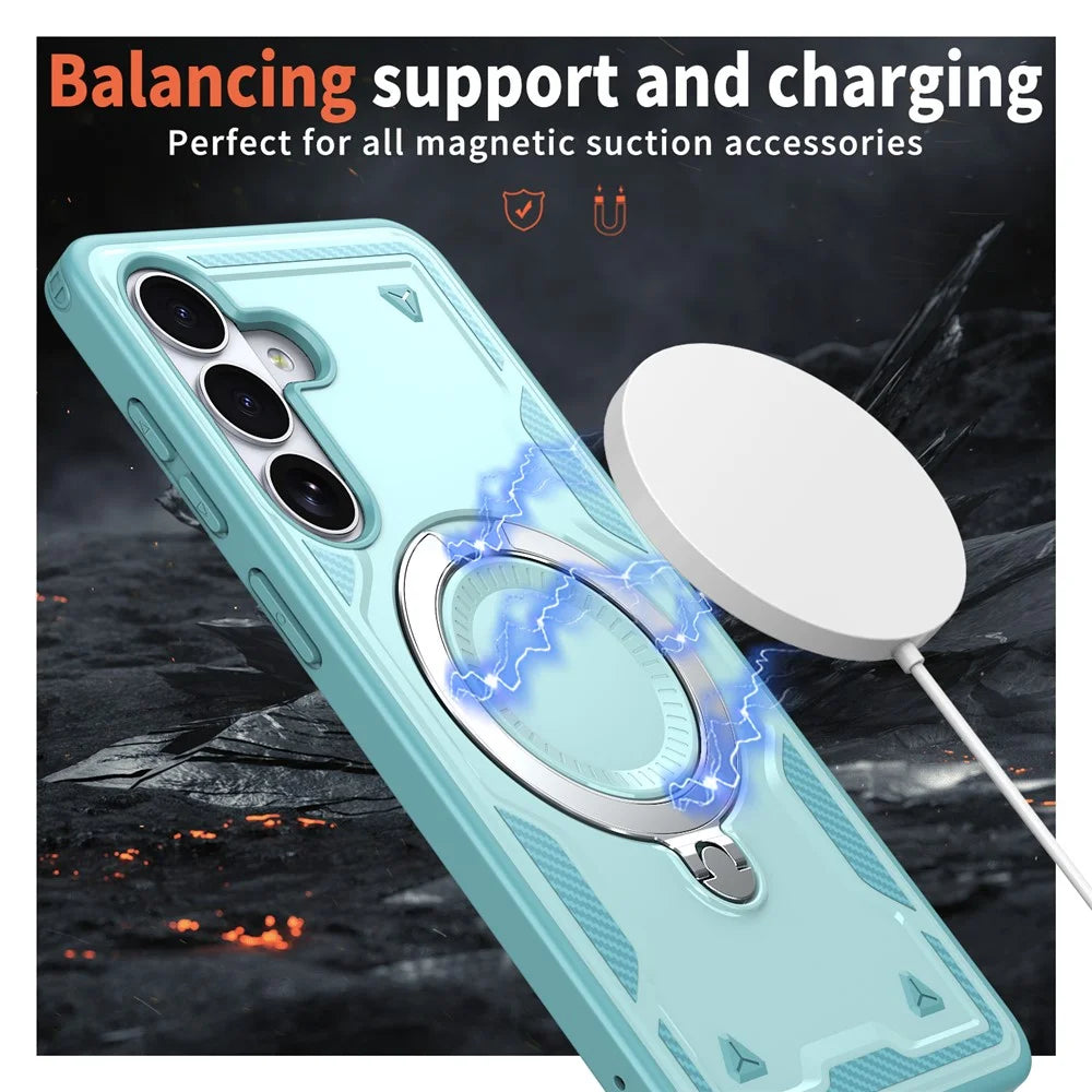 For Samsung Galaxy S26 Magnetic Case Military Protection PC + TPU Kickstand Phone Cover - Baby Blue - 2