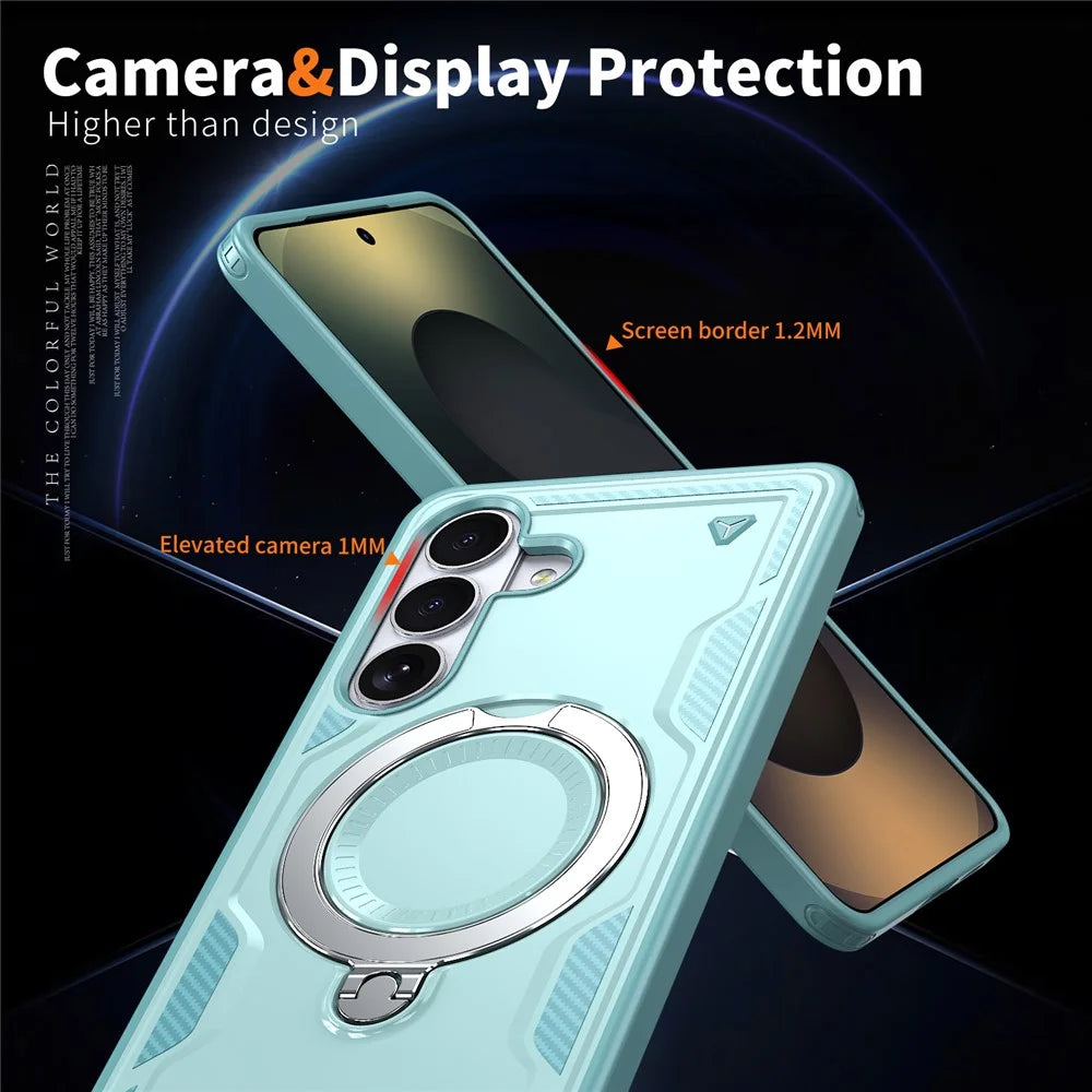 For Samsung Galaxy S26 Magnetic Case Military Protection PC + TPU Kickstand Phone Cover - Baby Blue - 5