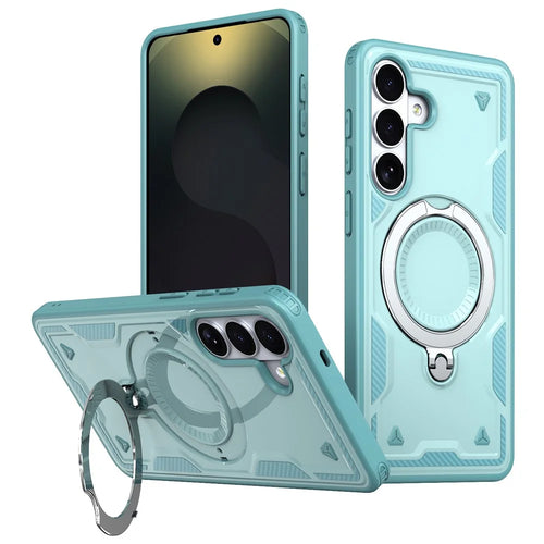 For Samsung Galaxy S26+ Magnetic Case Military Protection PC + TPU Kickstand Phone Cover - Baby Blue - 1