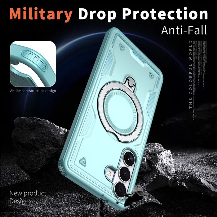 For Samsung Galaxy S26+ Magnetic Case Military Protection PC + TPU Kickstand Phone Cover - Baby Blue - 3