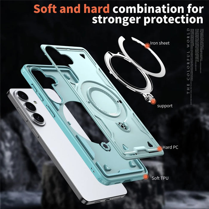 For Samsung Galaxy S26+ Magnetic Case Military Protection PC + TPU Kickstand Phone Cover - Baby Blue - 4