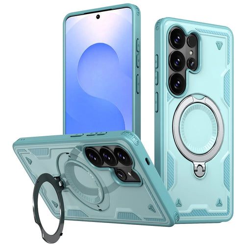 For Samsung Galaxy S26 Ultra Magnetic Case Military Protection PC + TPU Kickstand Phone Cover - Baby Blue - 1