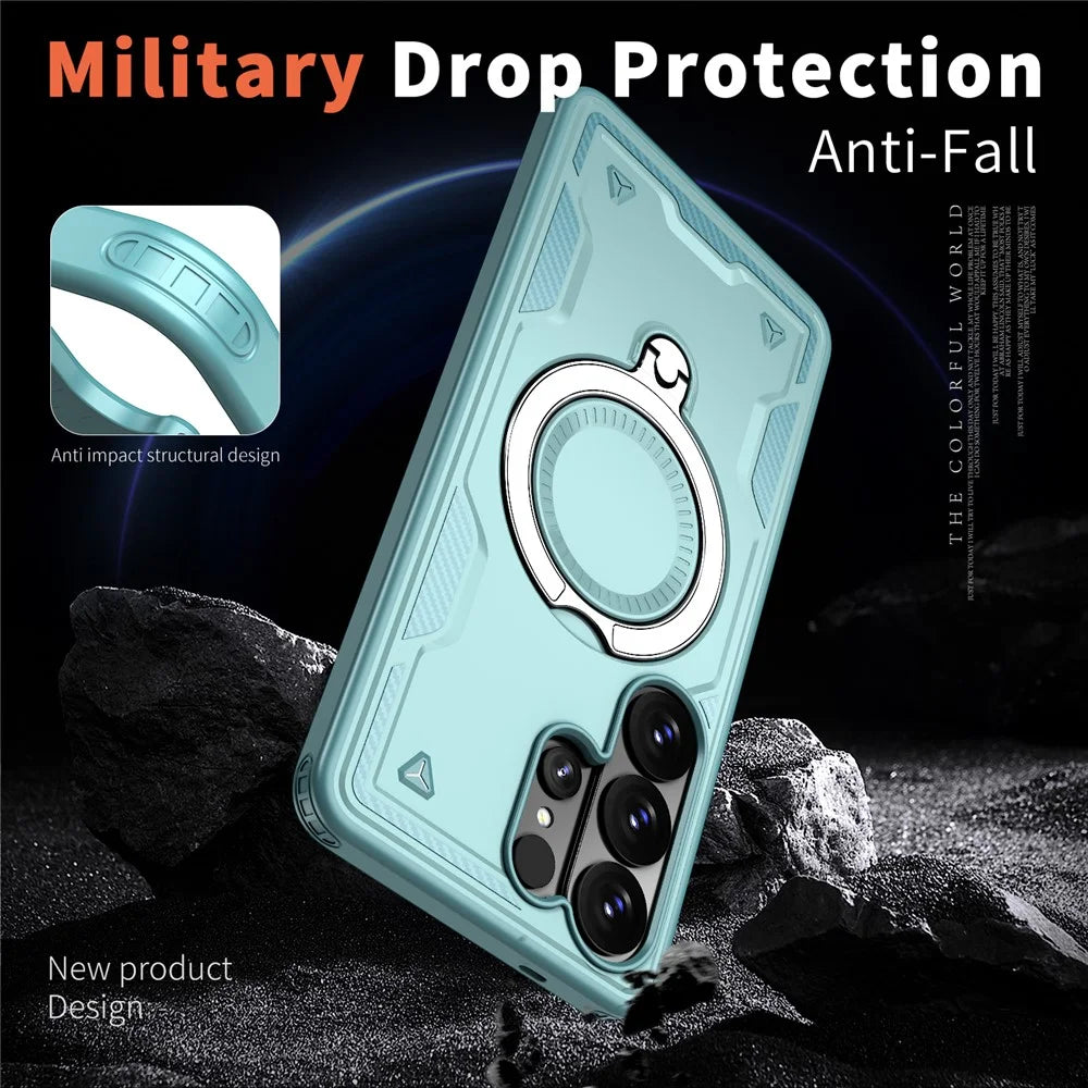 For Samsung Galaxy S26 Ultra Magnetic Case Military Protection PC + TPU Kickstand Phone Cover - Baby Blue - 3