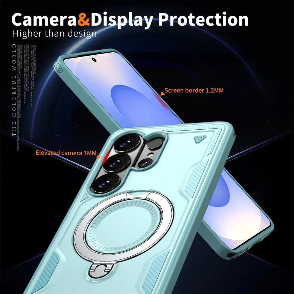 For Samsung Galaxy S26 Ultra Magnetic Case Military Protection PC + TPU Kickstand Phone Cover - Baby Blue - 5