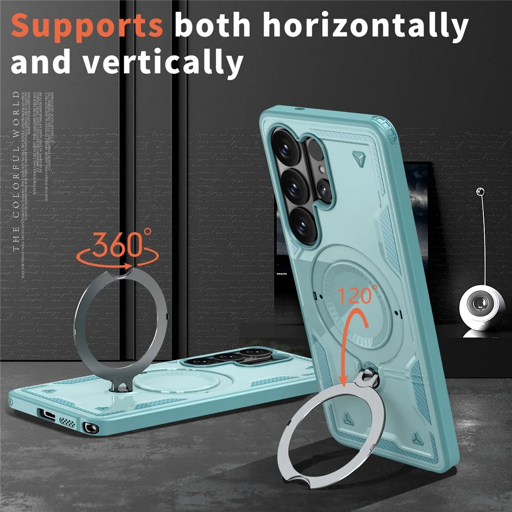 For Samsung Galaxy S26 Ultra Magnetic Case Military Protection PC + TPU Kickstand Phone Cover - Baby Blue - 6