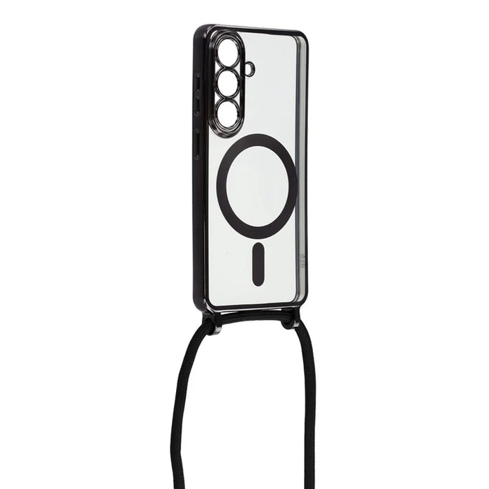 For Samsung Galaxy S26 Magnetic Case Electroplating Edge TPU Phone Cover with Screen Film / Shoulder Strap - Black - 2
