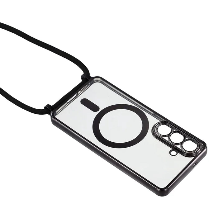 For Samsung Galaxy S26 Magnetic Case Electroplating Edge TPU Phone Cover with Screen Film / Shoulder Strap - Black - 4