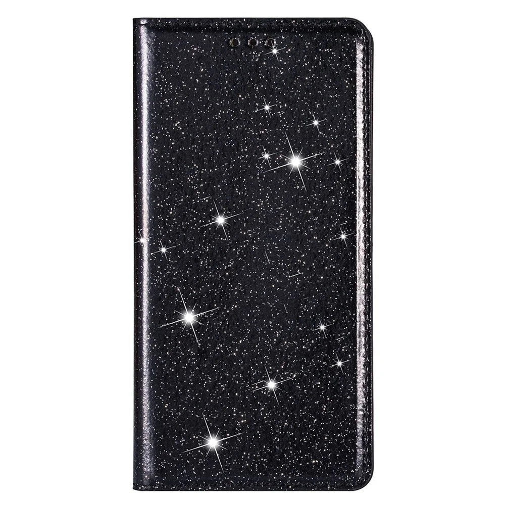 For Samsung Galaxy S23 Glitter Sequins PU Leather Phone Case Card Holder Shockproof Stand Cover - Black - 7