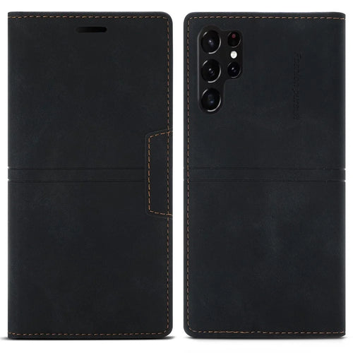 For Samsung Galaxy S23 Ultra PU Leather Wallet Case Magnetic Auto-absorbed Phone Drop-proof Cover with Stand - Black - 1