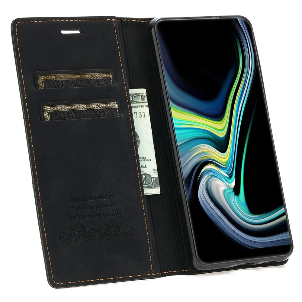 For Samsung Galaxy S23 Ultra PU Leather Wallet Case Magnetic Auto-absorbed Phone Drop-proof Cover with Stand - Black - 2