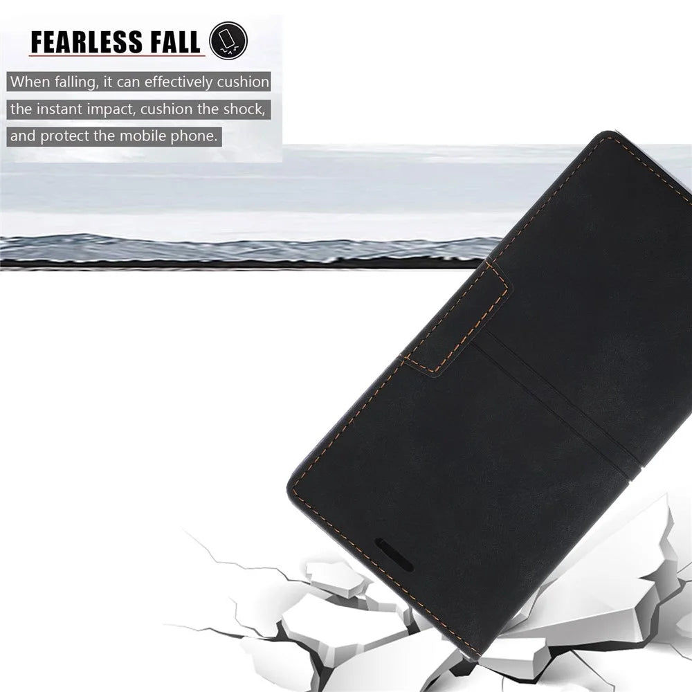 For Samsung Galaxy S23 Ultra PU Leather Wallet Case Magnetic Auto-absorbed Phone Drop-proof Cover with Stand - Black - 5