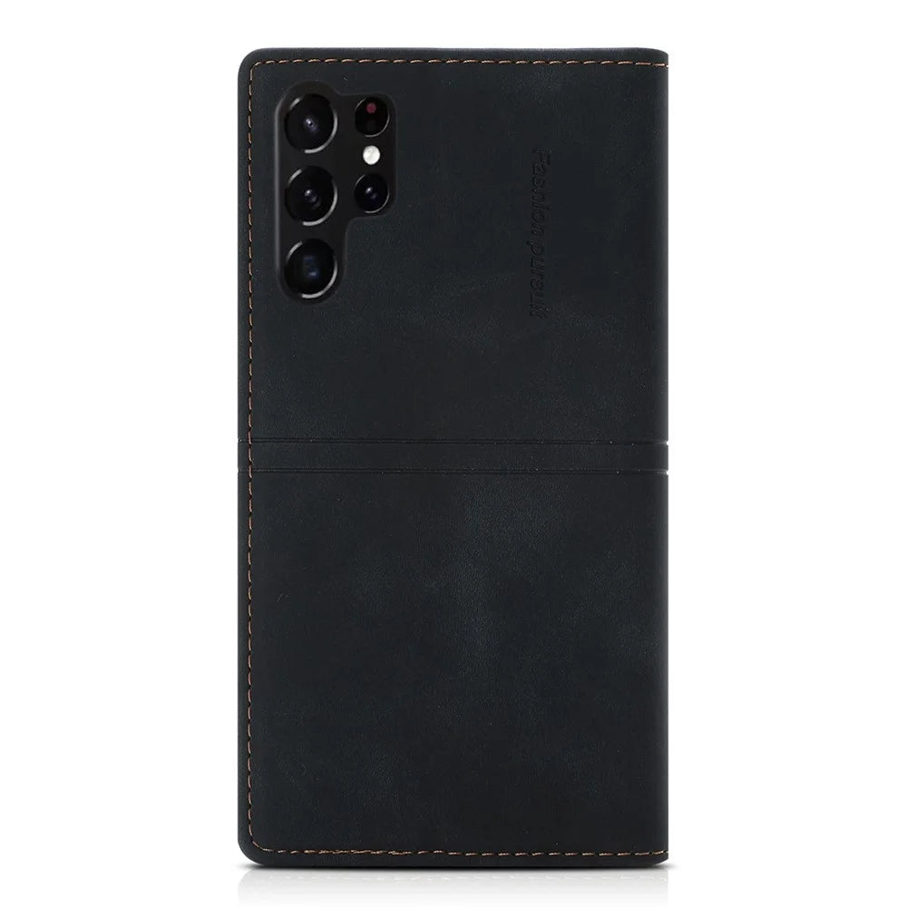For Samsung Galaxy S23 Ultra PU Leather Wallet Case Magnetic Auto-absorbed Phone Drop-proof Cover with Stand - Black - 7