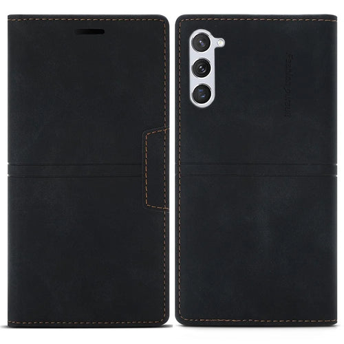 For Samsung Galaxy S23+ Magnetic Auto-absorbed PU Leather Phone Case Folio Flip Stand Wallet Cover - Black - 1