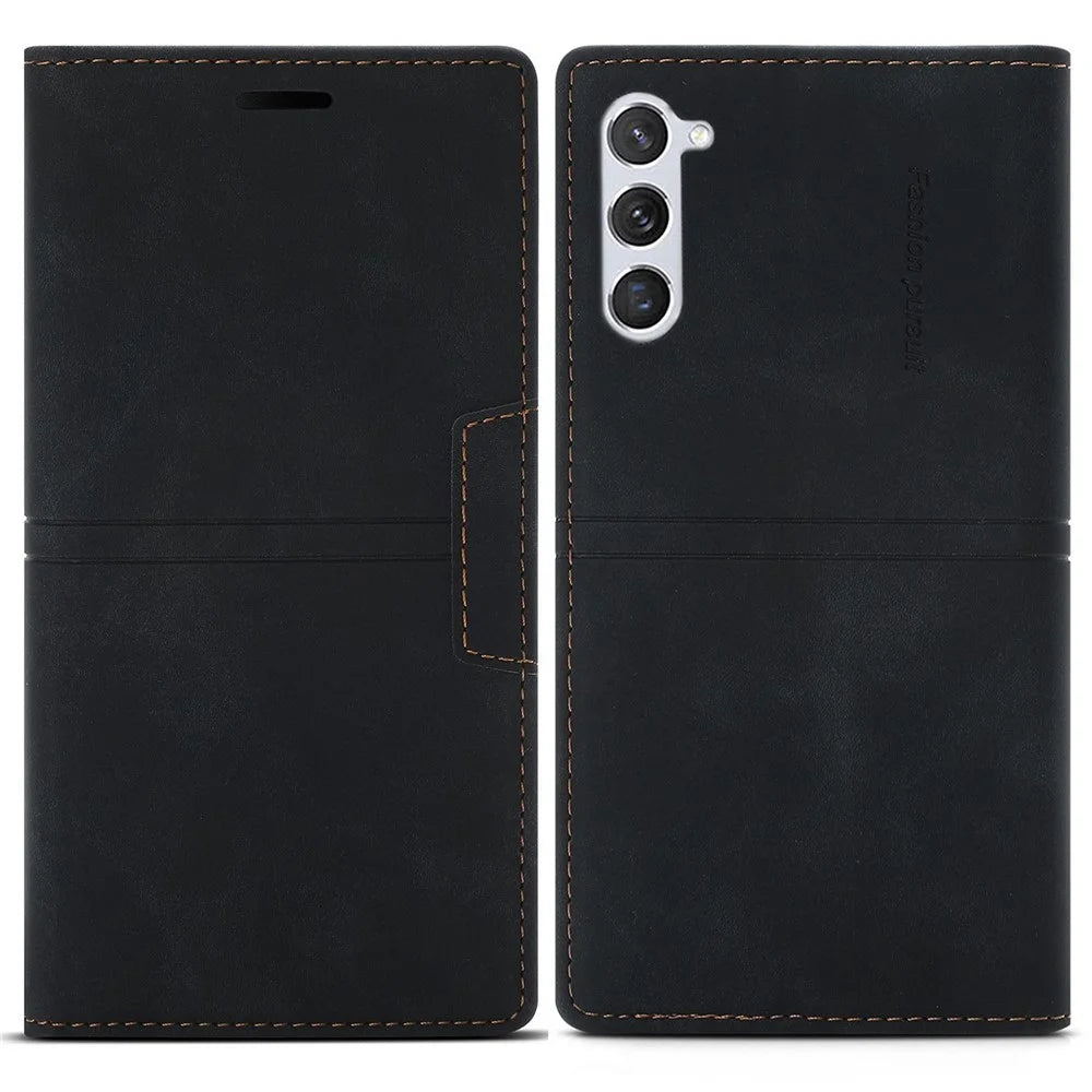 For Samsung Galaxy S23 Magnetic Auto-absorbed PU Leather Stand Case Phone Full Protection Cover with Wallet - Black - 1