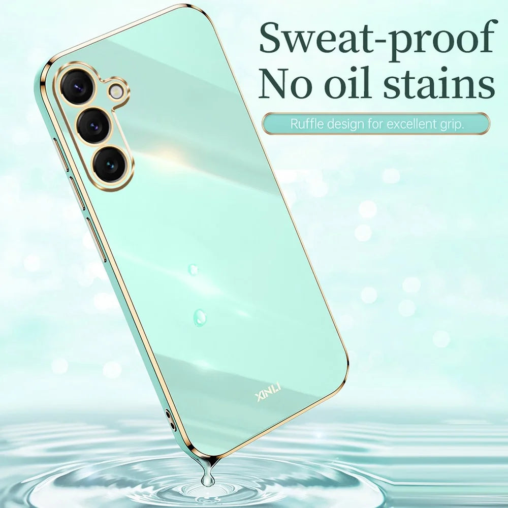 XINLI For Samsung Galaxy S26 Phone Case Ring Kickstand Electroplating TPU Sweatproof Protection Phone Cover - Cyan - 6