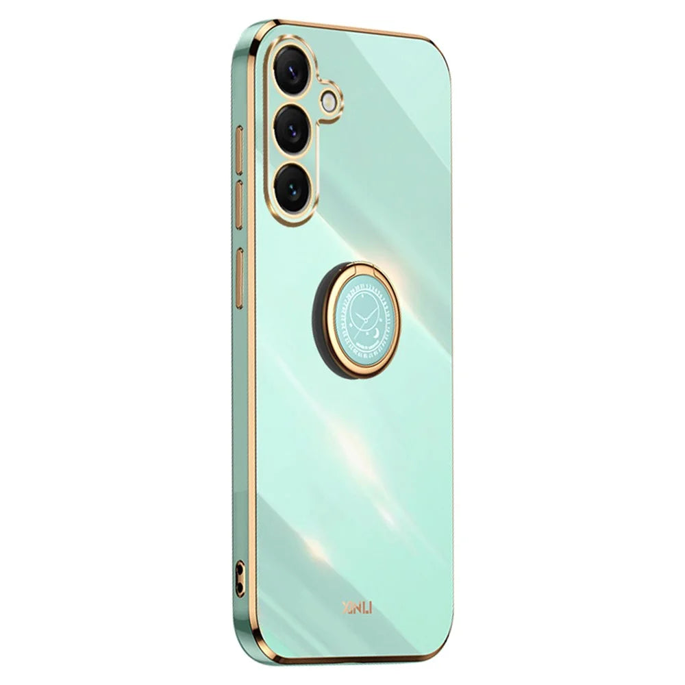 XINLI For Samsung Galaxy S26+ Phone Case Ring Kickstand Electroplating TPU Sweatproof Protection Phone Cover  - Cyan - 1