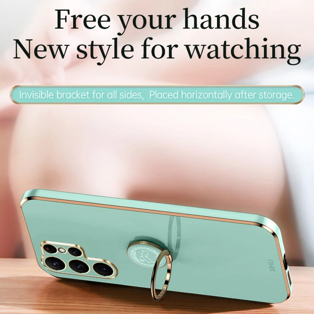 XINLI For Samsung Galaxy S26 Ultra Phone Case Ring Kickstand Electroplating TPU Sweatproof Protection Phone Cover - Cyan - 3