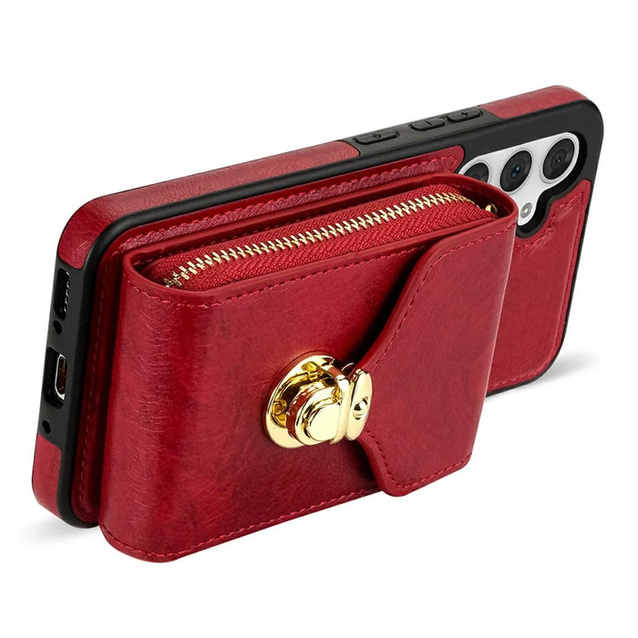 For Samsung Galaxy S26+ Case Zipper Wallet Leather + TPU Phone Cover with Strap - Red - 2