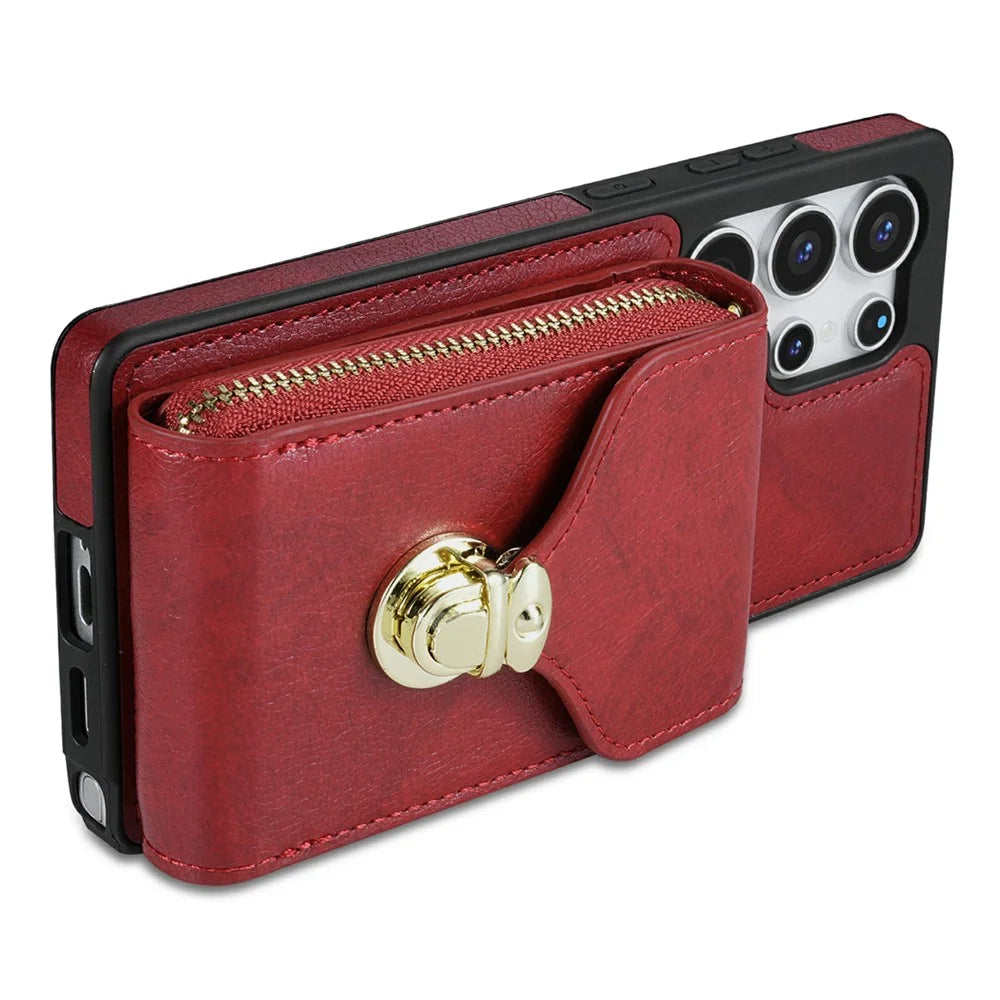 For Samsung Galaxy S26 Ultra Case Zipper Wallet Leather + TPU Phone Cover with Strap - Red - 2