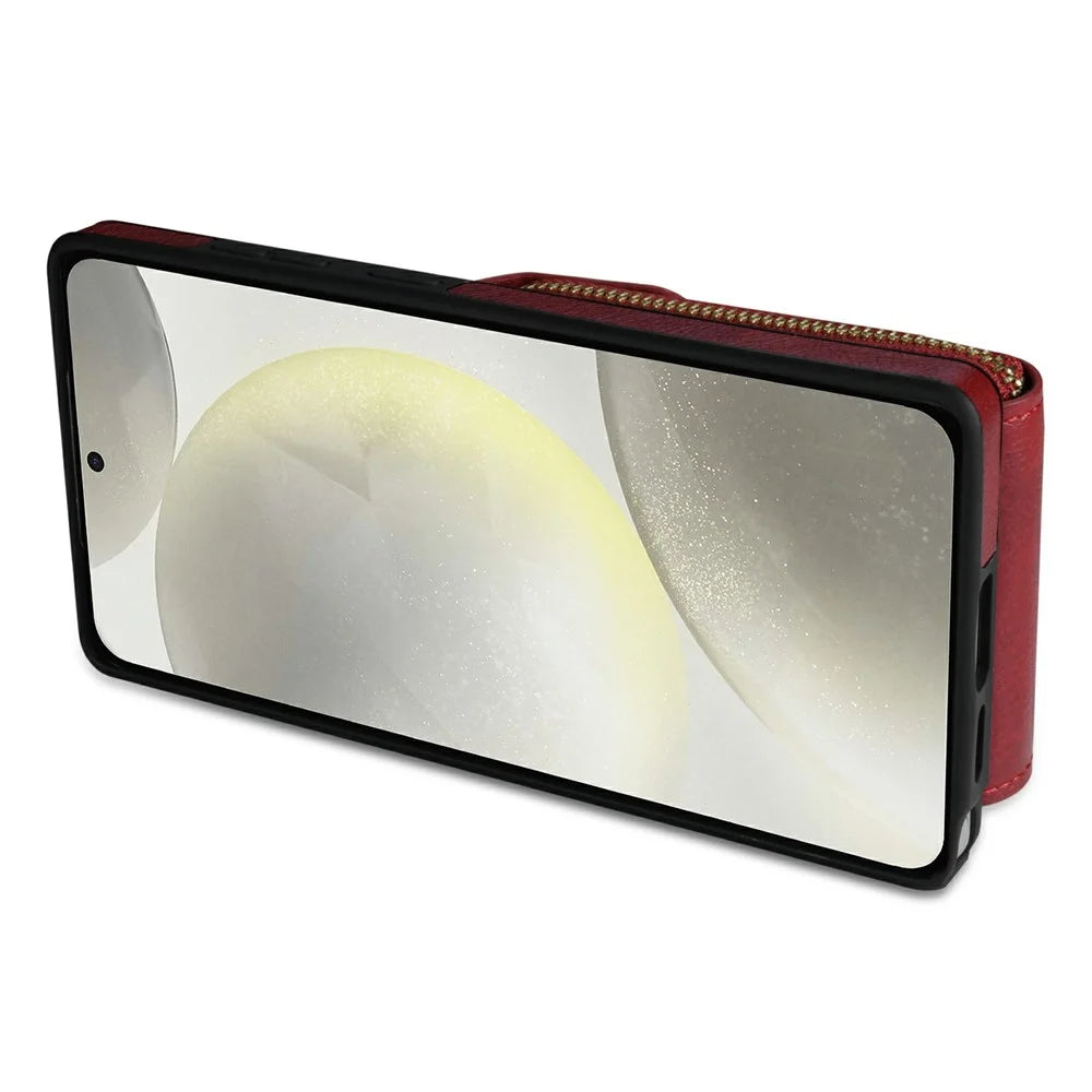 For Samsung Galaxy S26 Ultra Case Zipper Wallet Leather + TPU Phone Cover with Strap - Red - 3