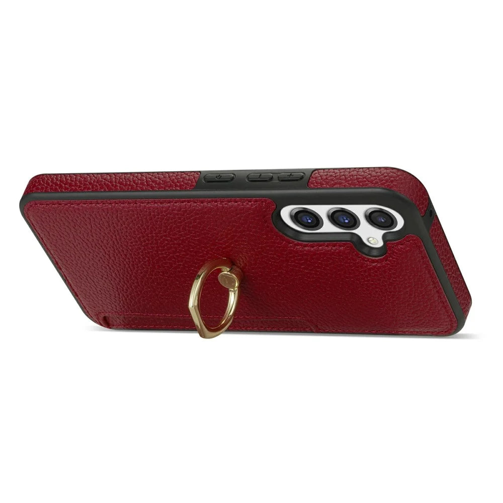 For Samsung Galaxy S26 Case Ring Kickstand PU + TPU Card Holder Phone Cover - Red - 3
