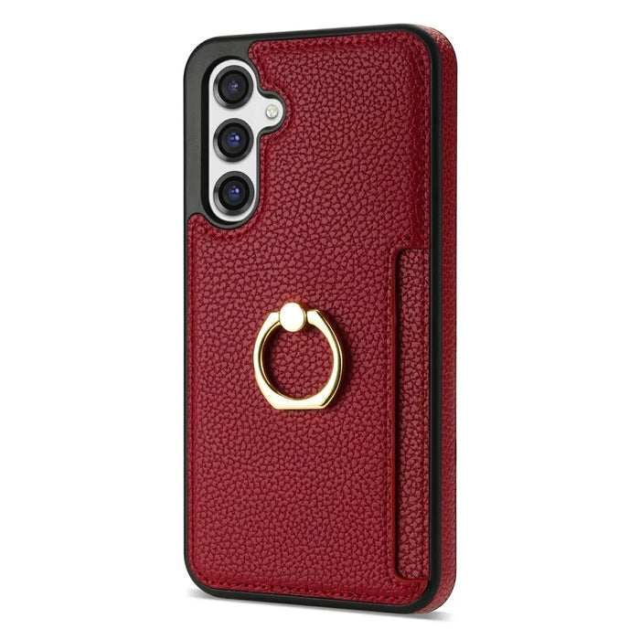 For Samsung Galaxy S26+ Case Ring Kickstand PU + TPU Card Holder Phone Cover - Red - 1
