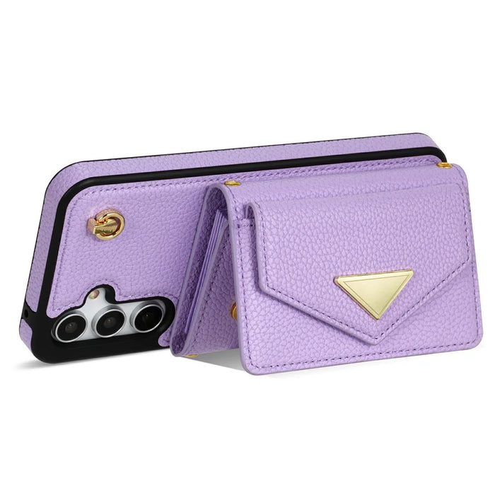 For Samsung Galaxy S26+ Case Card Slots PU+TPU Cell Phone Cover with Long Strap - Purple - 4