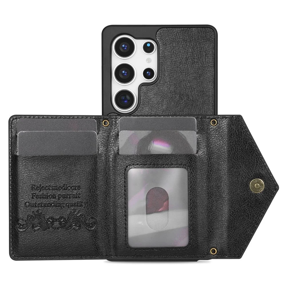 N.BEKUS For Samsung Galaxy S26 Ultra Leather Zipper Case Card Holder Phone Cover with Shoulder Strap - Black - 2