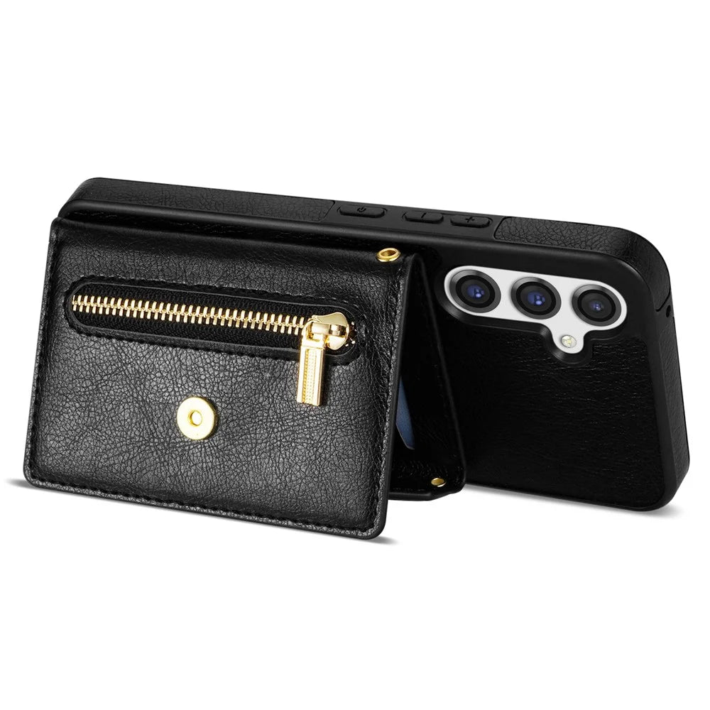 N.BEKUS For Samsung Galaxy S26 Leather Zipper Case Card Holder Phone Cover with Shoulder Strap - Black - 4