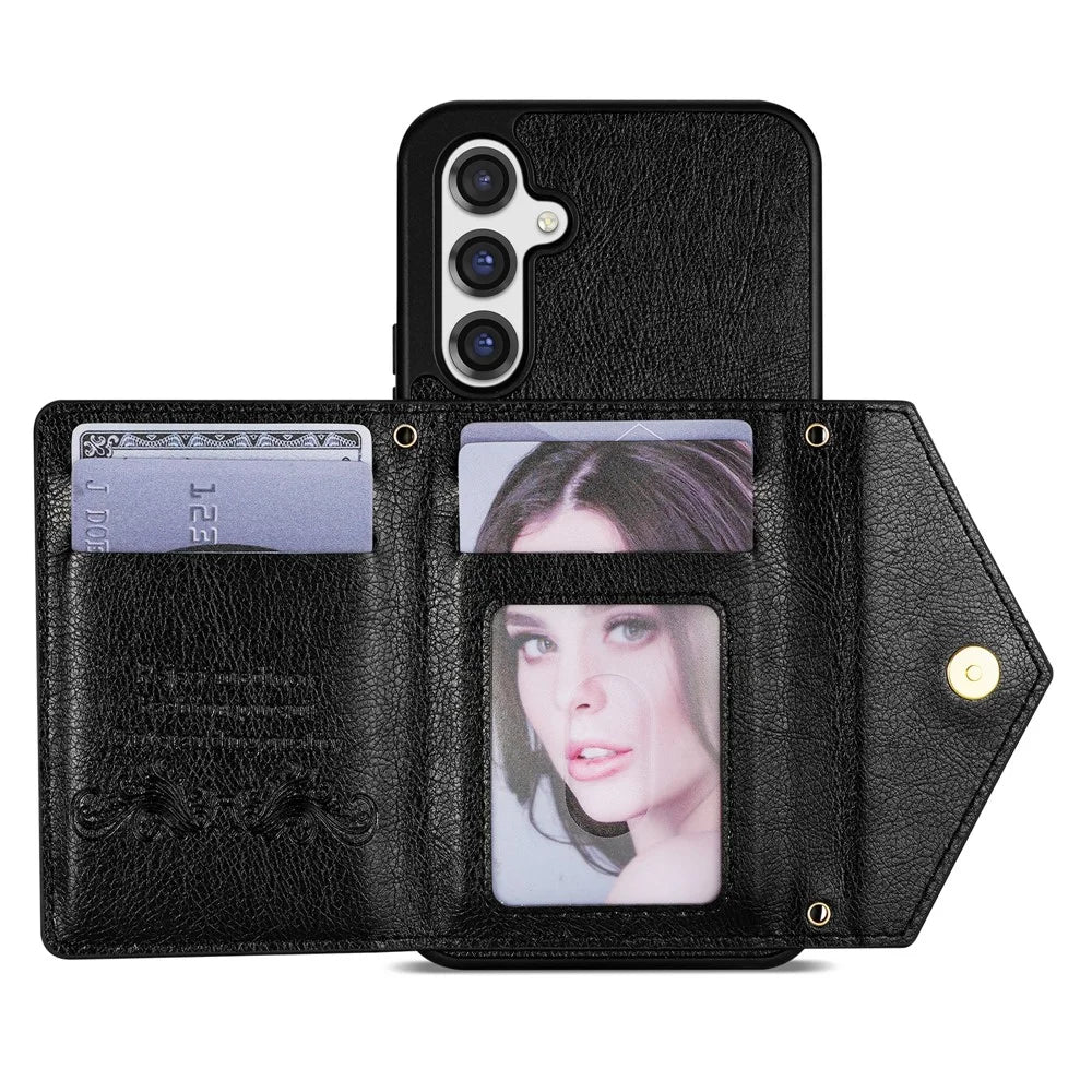N.BEKUS For Samsung Galaxy S26+ Leather Zipper Case Card Holder Phone Cover with Shoulder Strap - Black - 2