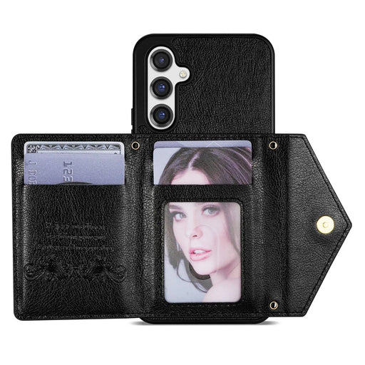 N.BEKUS For Samsung Galaxy S26+ Leather Zipper Case Card Holder Phone Cover with Shoulder Strap - Black - 2