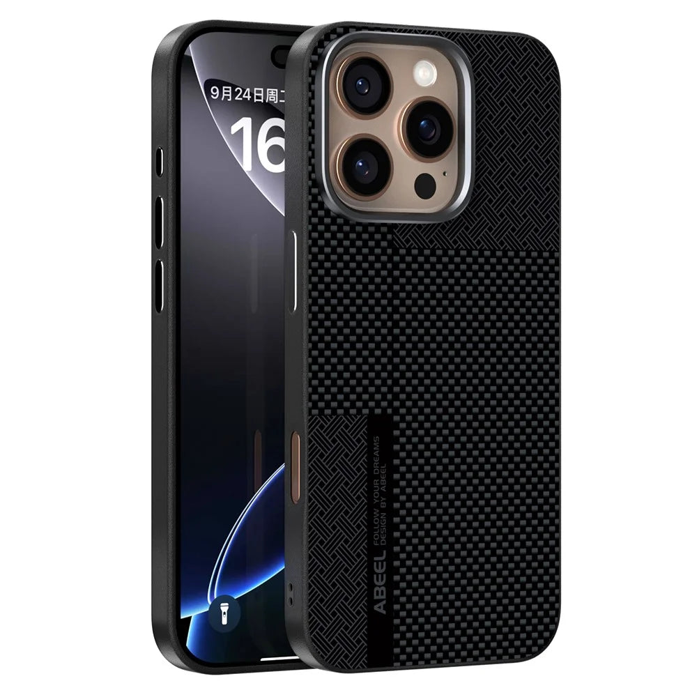 ABEEL For iPhone 16 Pro Magnetic Case Ultra-thin 6D Printed Shockproof TPU PC Aluminum Alloy Leather Phone Cover - Guardian Model 2 No. 2 - 1