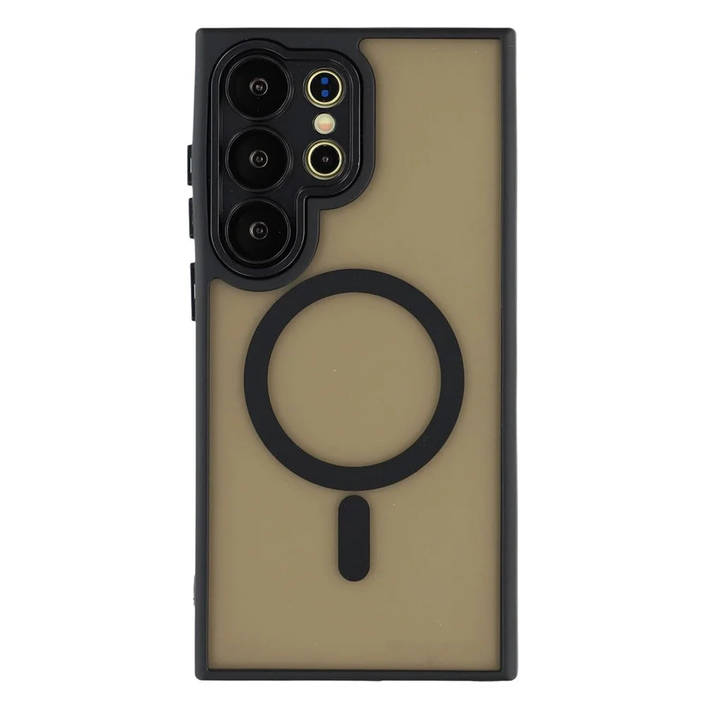 For Samsung Galaxy S26 Ultra Magnetic Case PC + TPU Matte Phone Cover with Glass Lens Film - Black - 1