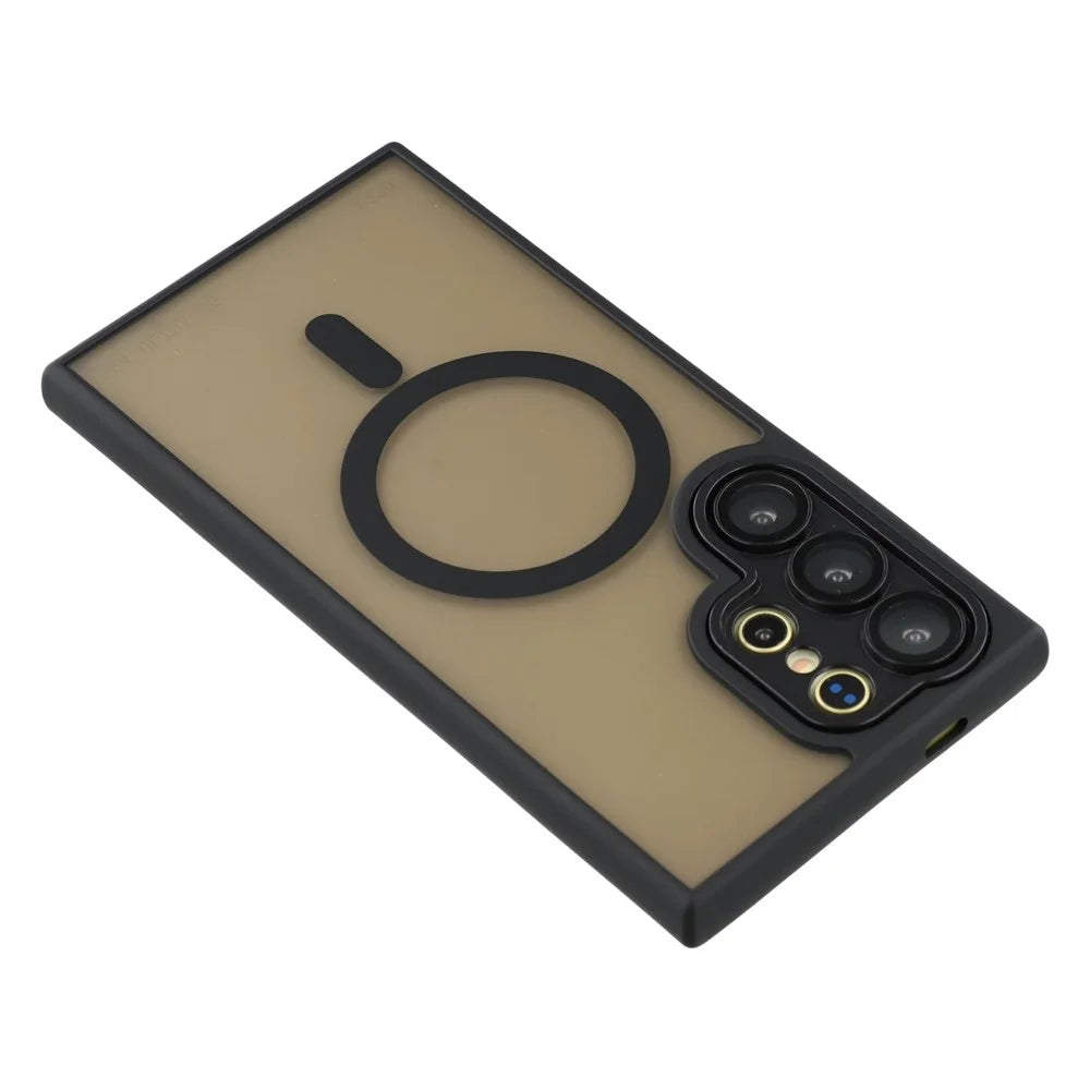 For Samsung Galaxy S26 Ultra Magnetic Case PC + TPU Matte Phone Cover with Glass Lens Film - Black - 6