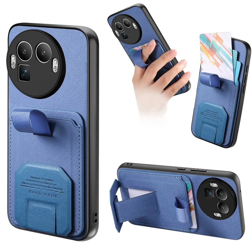 For Realme GT 8 Pro 5G Case Cloth Texture TPU PU Leather PC Phone Back Cover with Card Holder Kickstand - Blue - 1