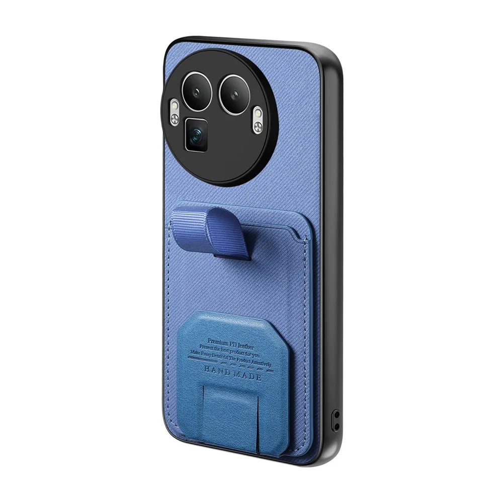 For Realme GT 8 Pro 5G Case Cloth Texture TPU PU Leather PC Phone Back Cover with Card Holder Kickstand - Blue - 2