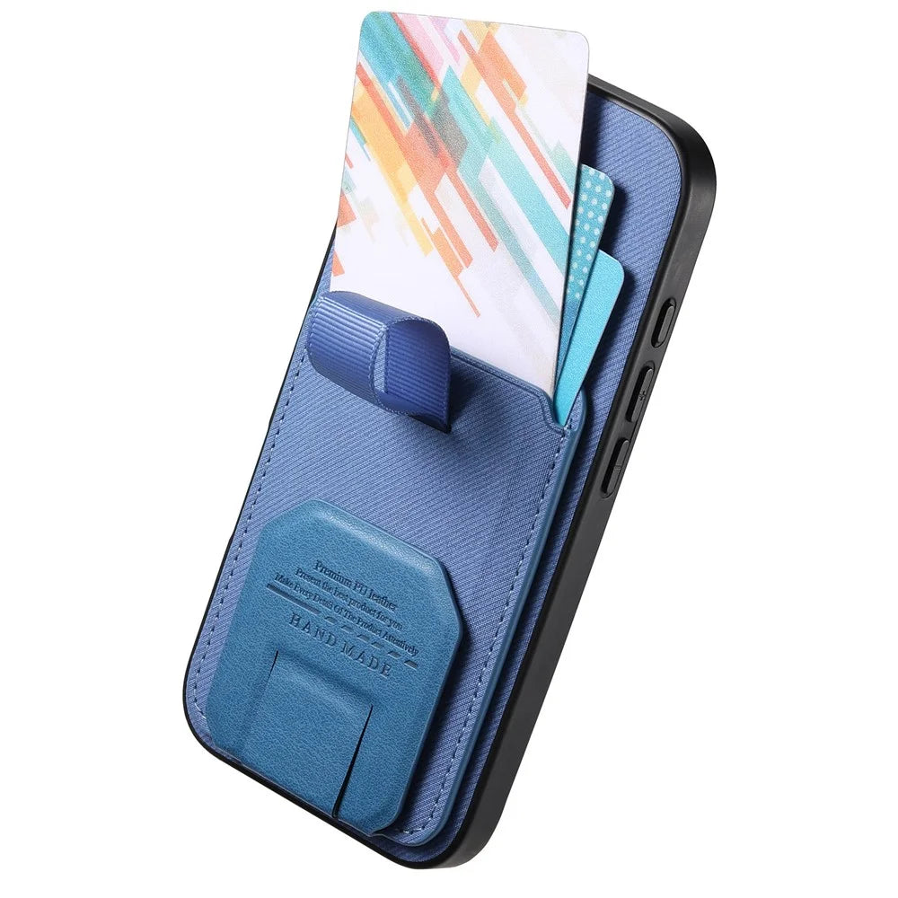 For Realme GT 8 Pro 5G Case Cloth Texture TPU PU Leather PC Phone Back Cover with Card Holder Kickstand - Blue - 3