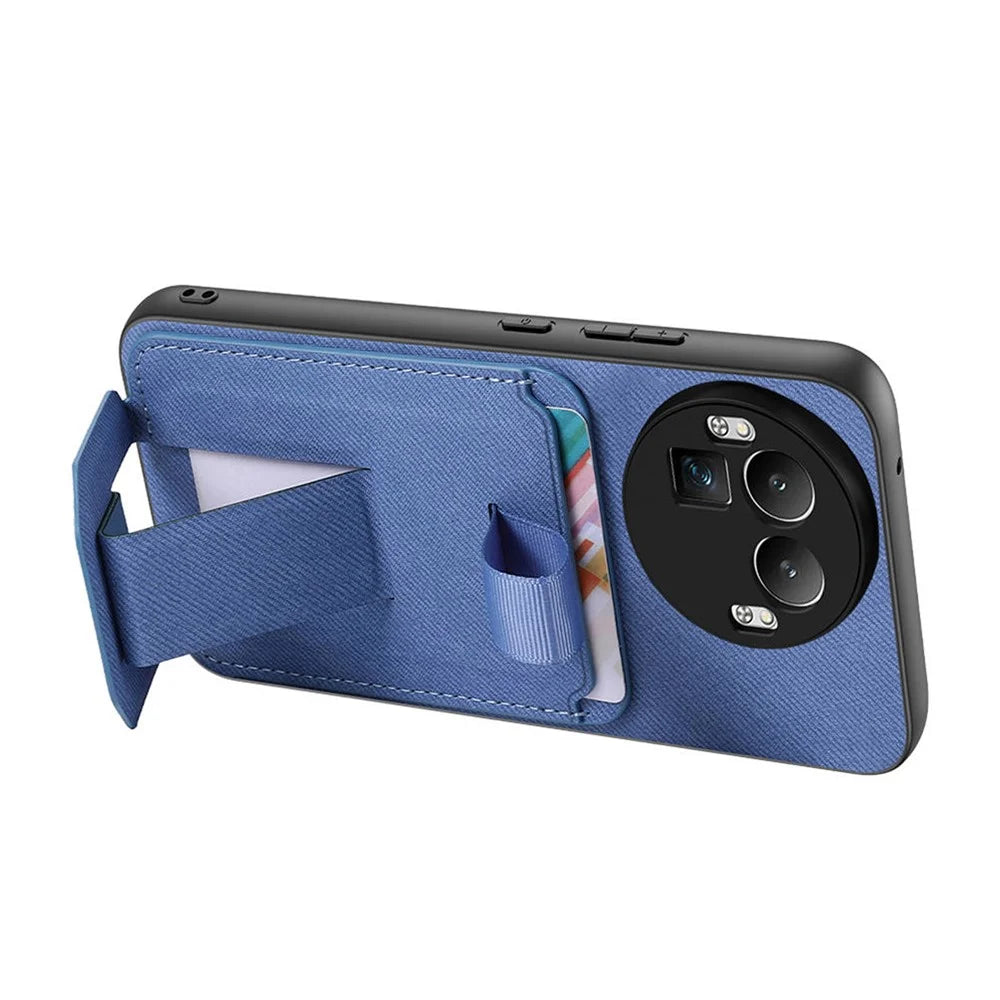 For Realme GT 8 Pro 5G Case Cloth Texture TPU PU Leather PC Phone Back Cover with Card Holder Kickstand - Blue - 4