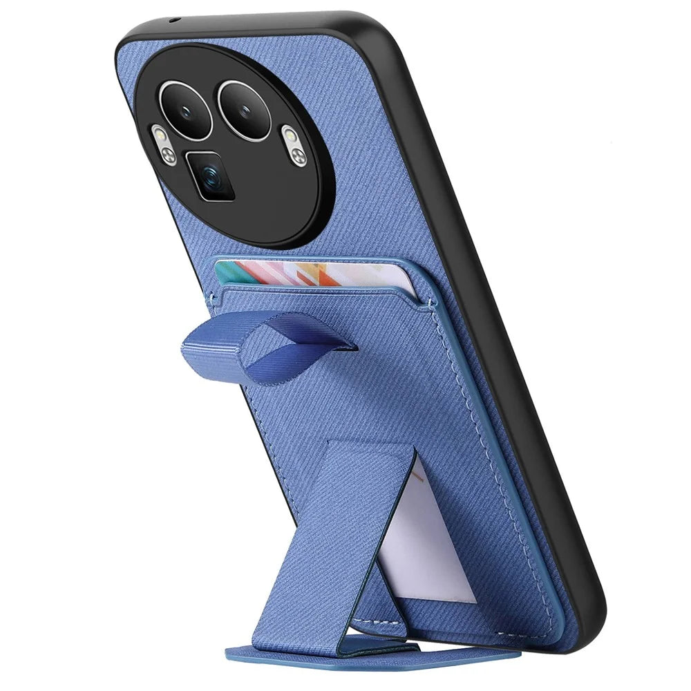 For Realme GT 8 Pro 5G Case Cloth Texture TPU PU Leather PC Phone Back Cover with Card Holder Kickstand - Blue - 5