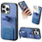 For iPhone 16 Pro Case Cloth Texture TPU PU Leather PC Phone Back Cover with Card Holder Kickstand - Blue - 1