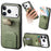 For iPhone 17 Pro Max Case Cloth Texture TPU PU Leather PC Phone Back Cover with Card Holder Kickstand - Green - 1