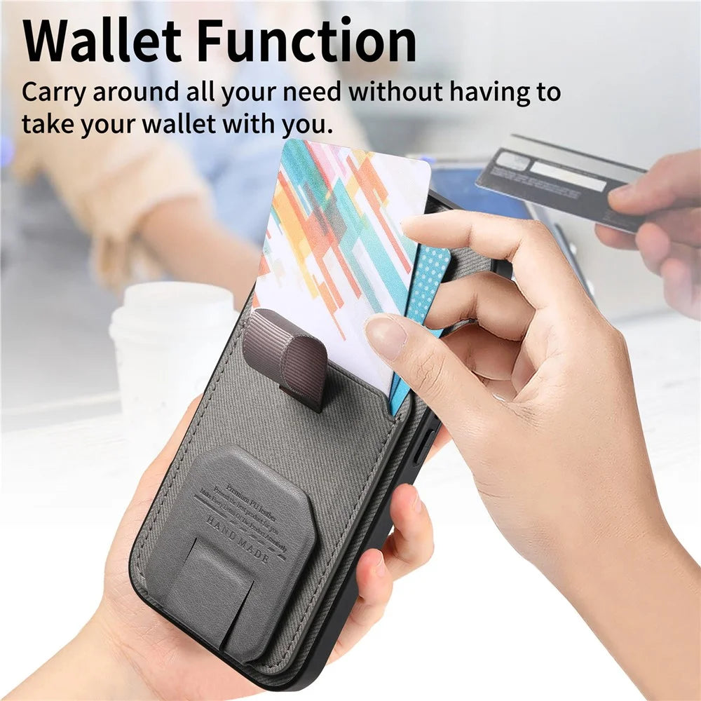 For iPhone Air Case Cloth Texture TPU PU Leather PC Phone Back Cover with Card Holder Kickstand - Grey - 7