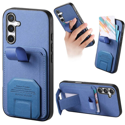 For Samsung Galaxy A36 5G Case Cloth Texture TPU PU Leather PC Phone Back Cover with Card Holder Kickstand - Blue - 1