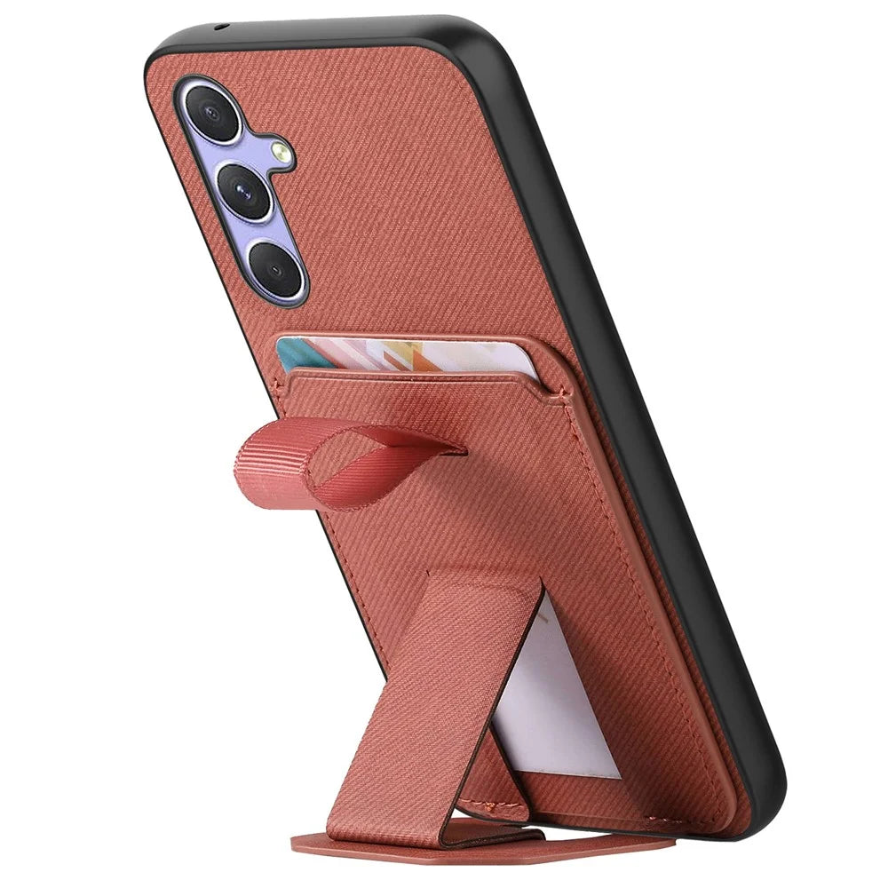 Phone Case For Samsung Galaxy A18 5G / A18 4G / A17 5G / A17 4G Cloth Texture TPU PU Leather PC Phone Back Cover with Card Holder Kickstand - Brown - 5