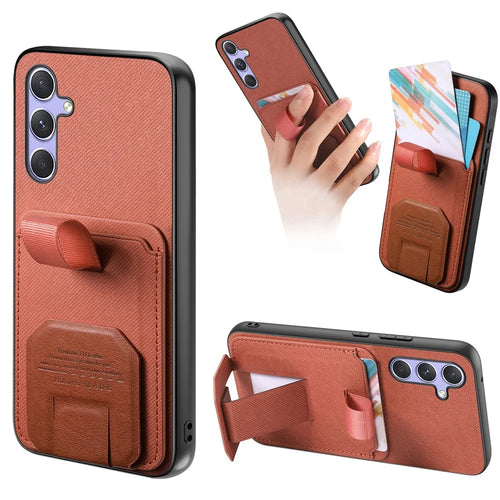 Phone Case For Samsung Galaxy A16 5G  /  4G Cloth Texture TPU PU Leather PC Phone Back Cover with Card Holder Kickstand - Brown - 1
