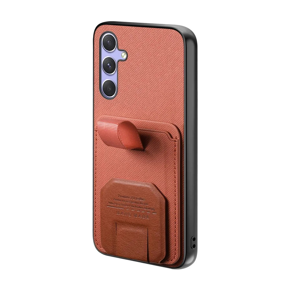Phone Case For Samsung Galaxy A16 5G  /  4G Cloth Texture TPU PU Leather PC Phone Back Cover with Card Holder Kickstand - Brown - 2