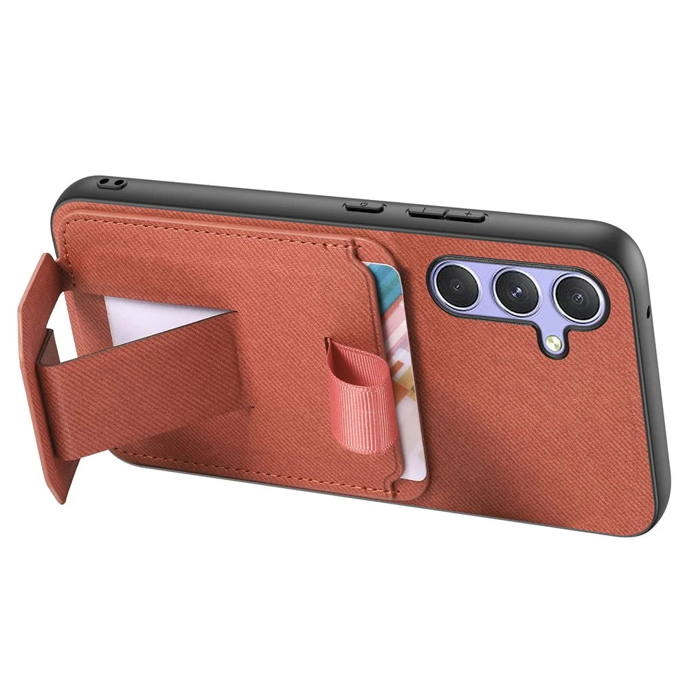 Phone Case For Samsung Galaxy A16 5G  /  4G Cloth Texture TPU PU Leather PC Phone Back Cover with Card Holder Kickstand - Brown - 4